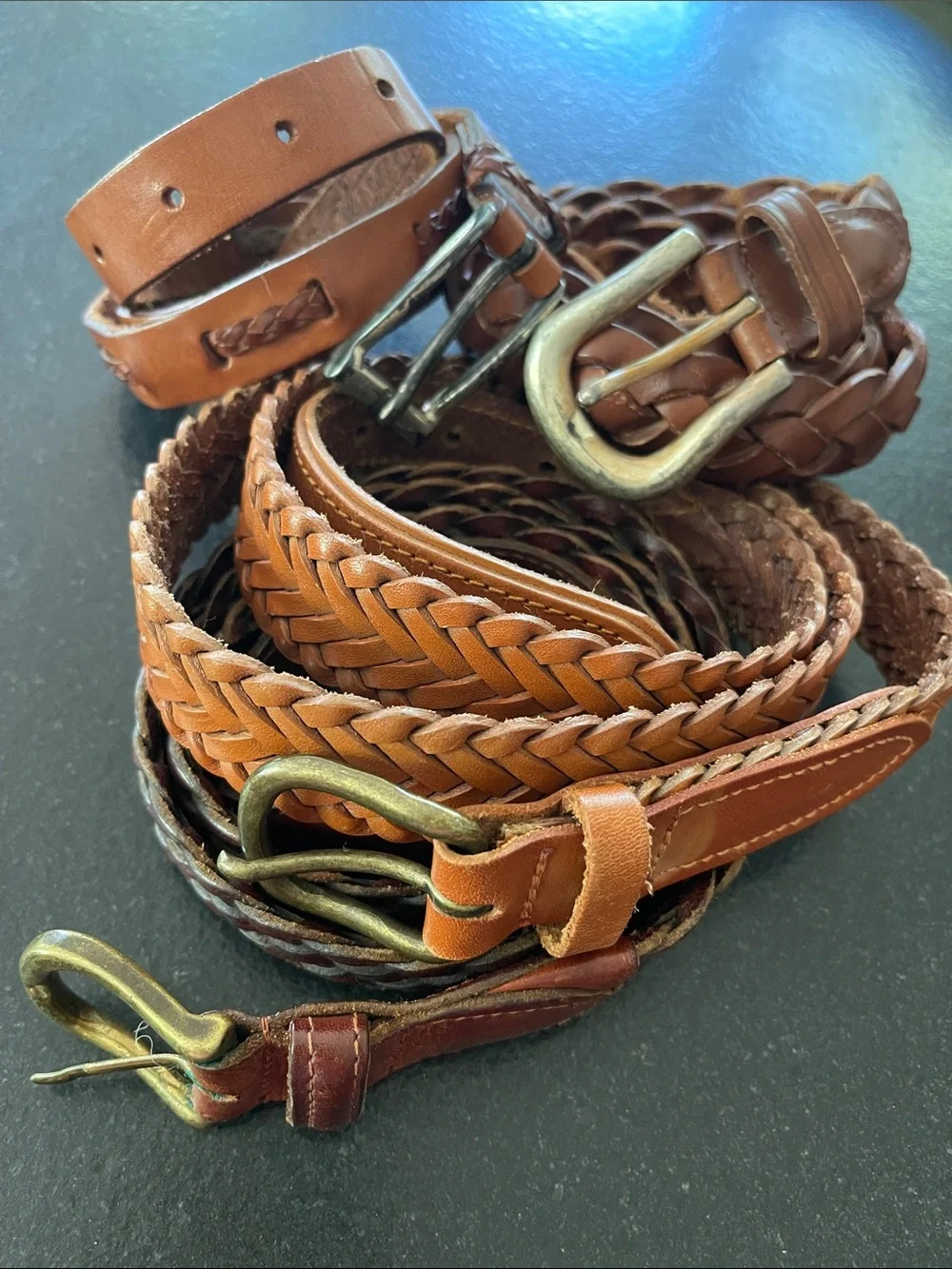 LOT Vintage Brown Braided Leather Belts